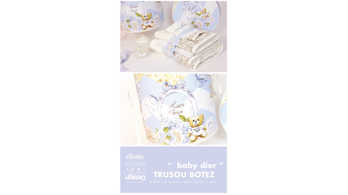 Trusou de botez pentru baieti cu broderie personalizata si ursuleti, Baby Dior 8